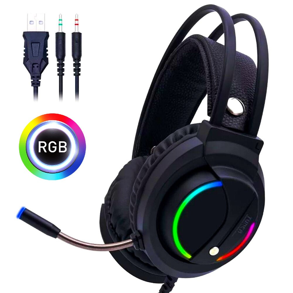 Combo Audífonos Gamer D5000 PRO Luces RGB + Soporte Parante para Audífonos Gamer RGB D6000 PRO