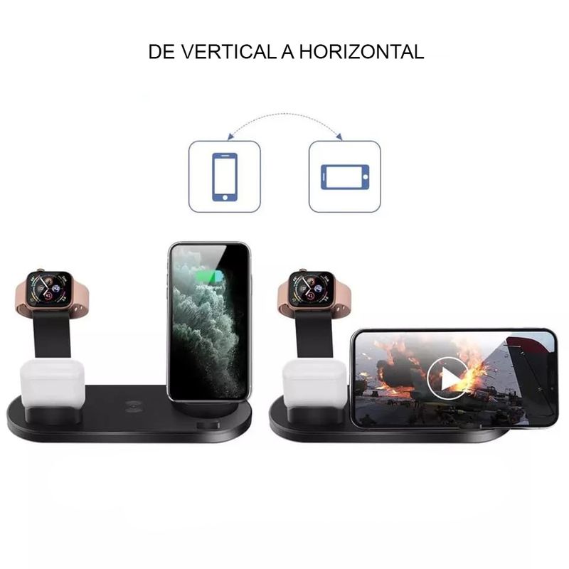 Estación de Carga Inalámbrica Iphone Android Airpods Micro Usb Tipo C Soporte de Carga Rápida