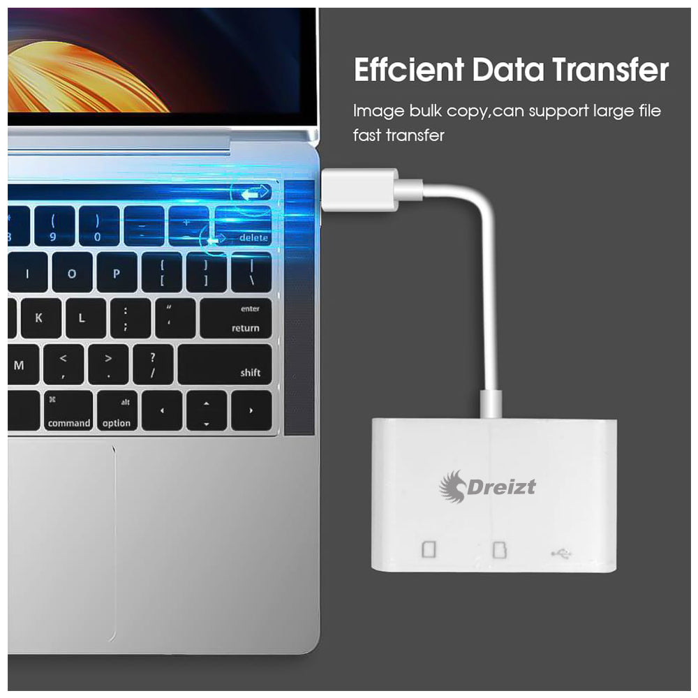 Lector de Tarjetas SD USB  3 en 1 Adaptador Tipo C Dreizt  ADC210016