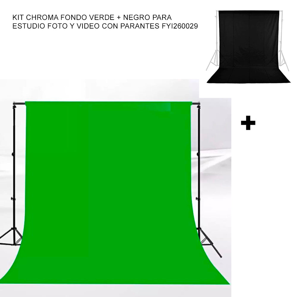 Kit Chroma Fondo Verde y Negro para Estudio Foto y Video con Parantes