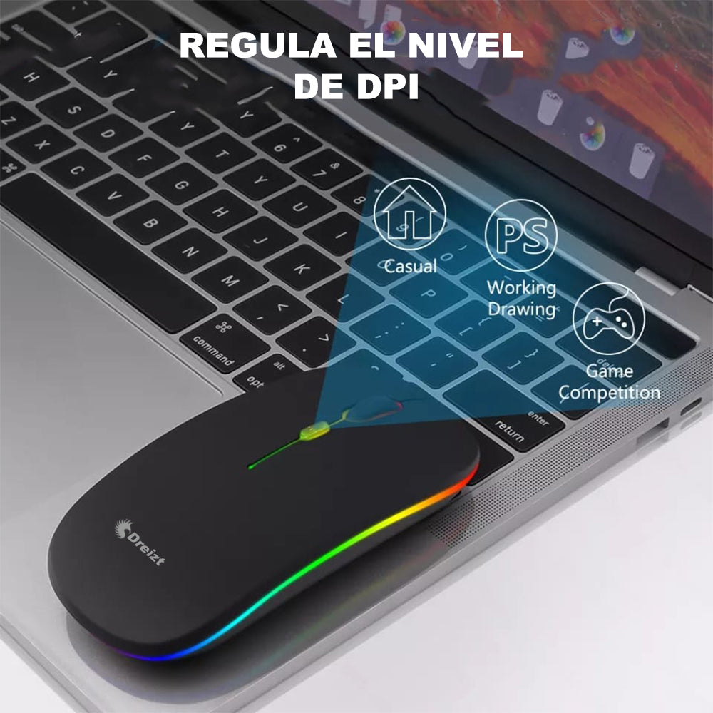 Mouse Inalámbrico Recargable Bluetooth con Iluminación LED RGB GR270024 Dreizt Negro