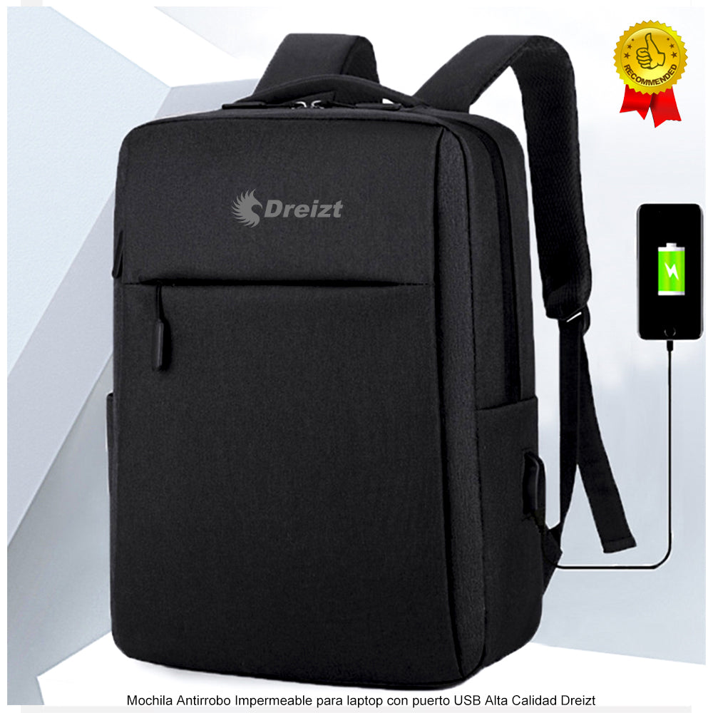 Mochila Antirrobo Impermeable para Laptop con Puerto USB Alta Calidad Dreizt MDA290009 Negro