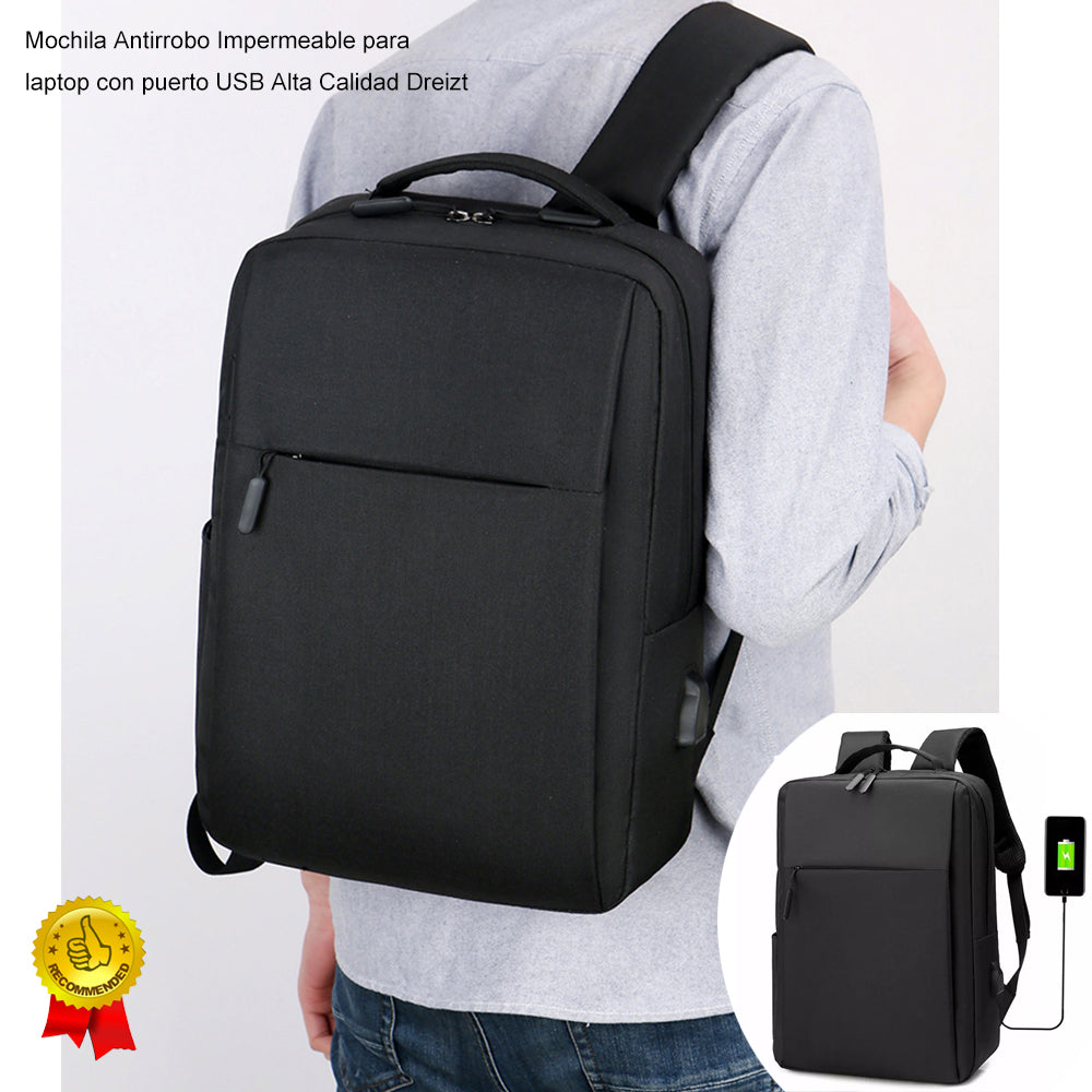 Mochila Antirrobo Impermeable para Laptop con Puerto USB Alta Calidad Dreizt MDA290009 Negro