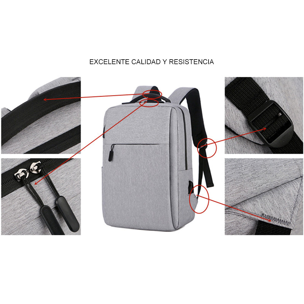 Mochila Antirrobo Impermeable para Laptop con Puerto USB Alta Calidad Dreizt MDA290010 Gris