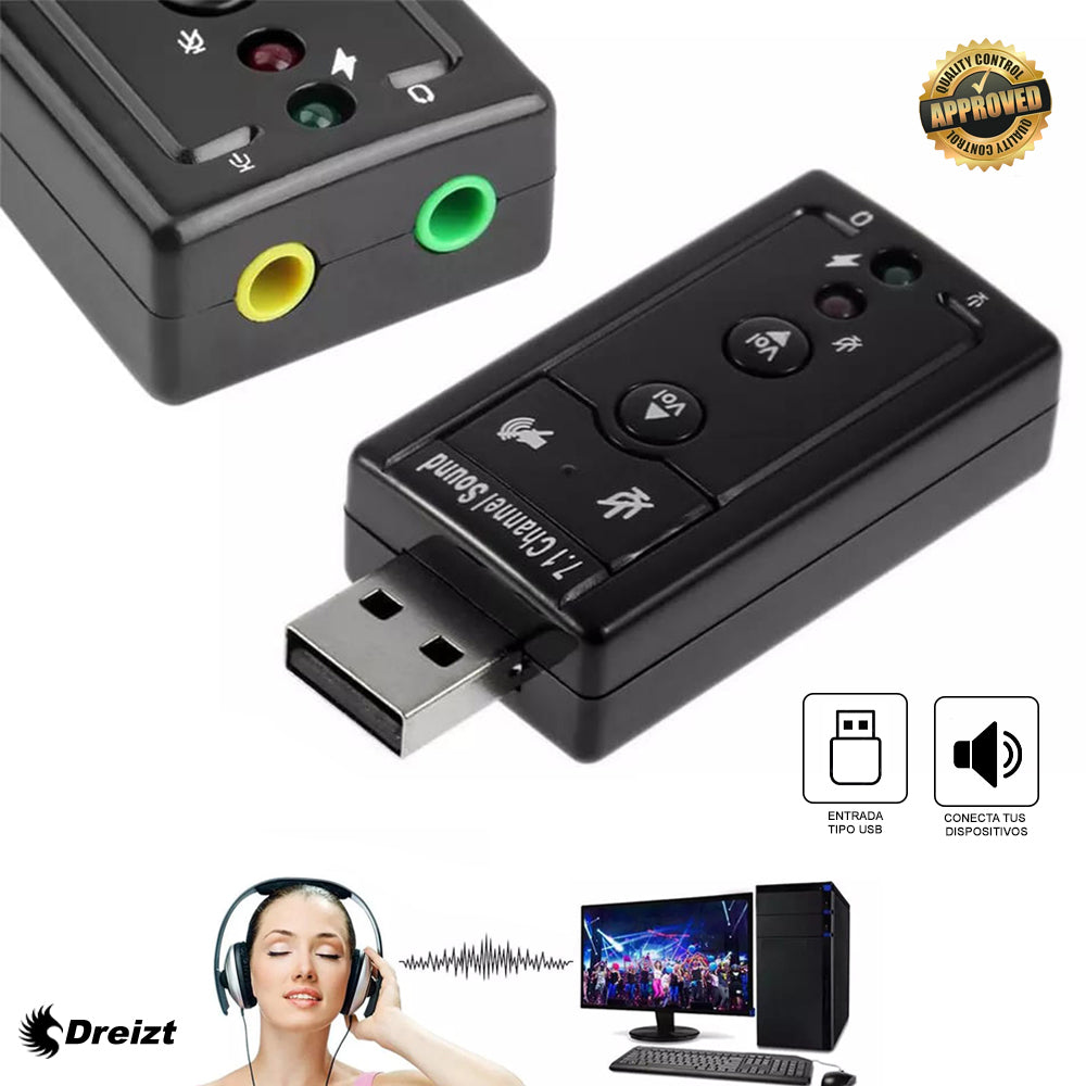 Tarjeta de Sonido Micrófono y Audífonos 7.1 USB Dreizt MIS300014