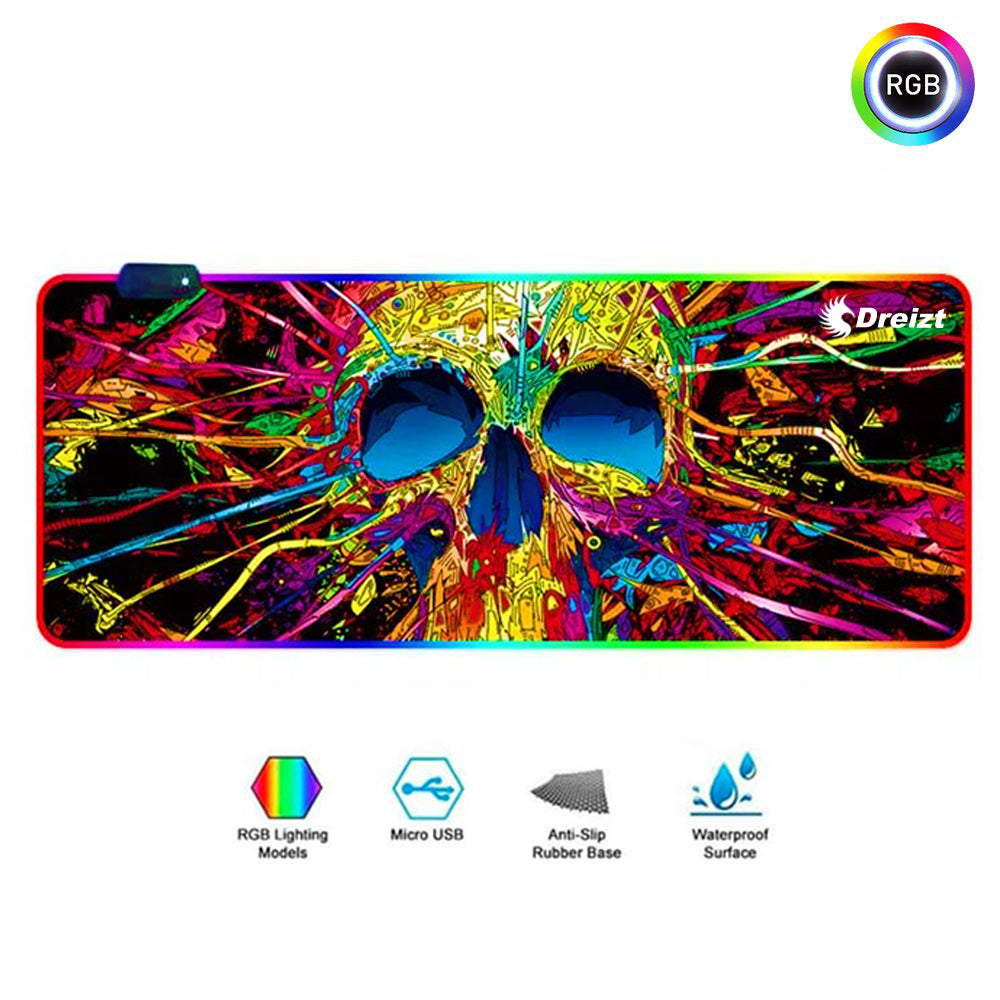 Mousepad Gamer DREIZT RGB Multicolor Diseño CALAVERA XL 80cm x 30cm