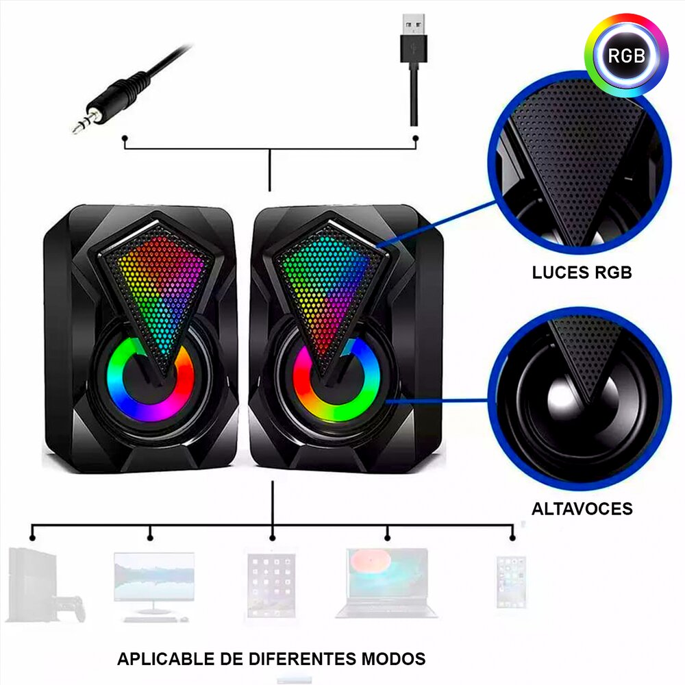 Parlantes Gamer D4500 Luces Multicolor RGB