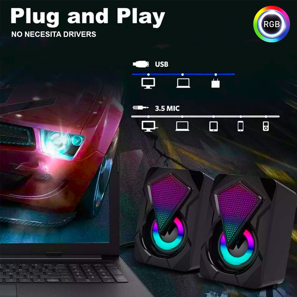 Parlantes Gamer D4500 Luces Multicolor RGB