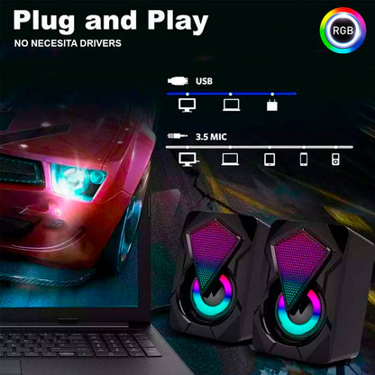 Parlantes Gamer D4500 Luces Multicolor RGB