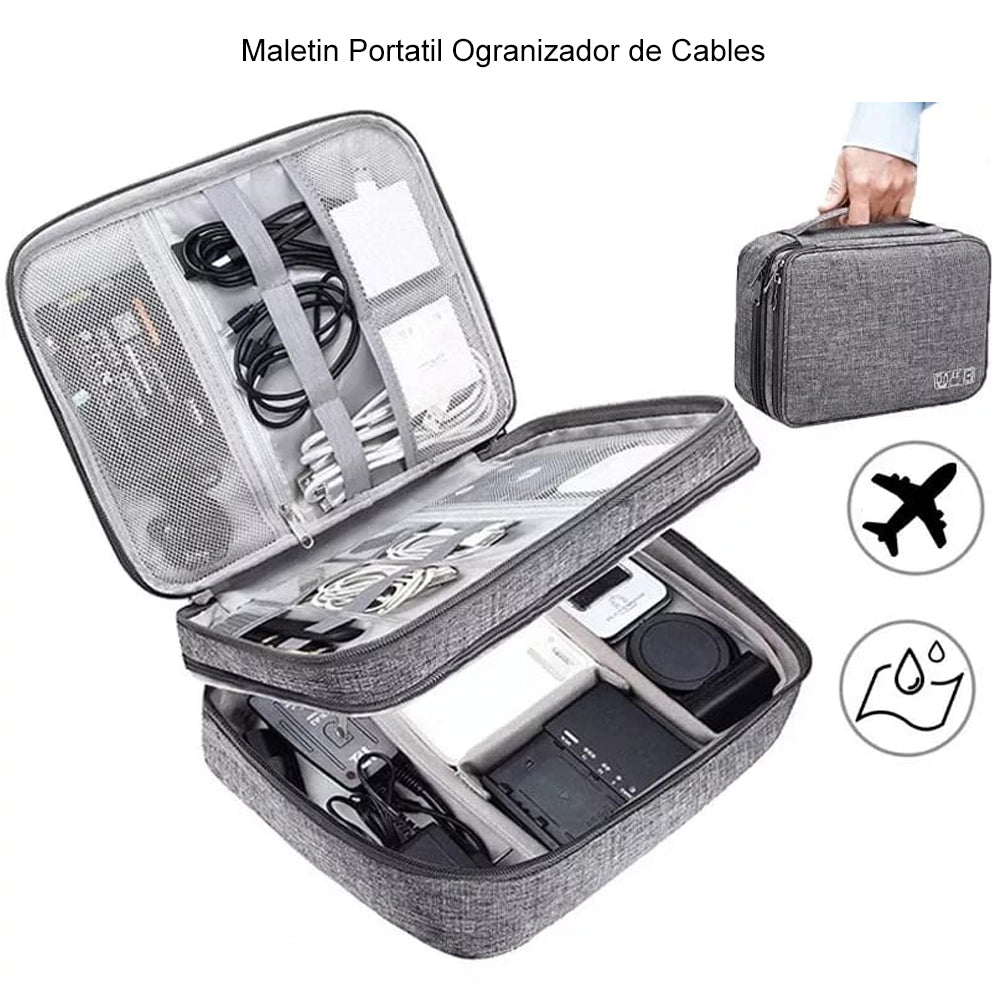 Maletín Portátil Organizador de Cables 2 Divisiones Impermeable Fyi260007 Interlud Gris