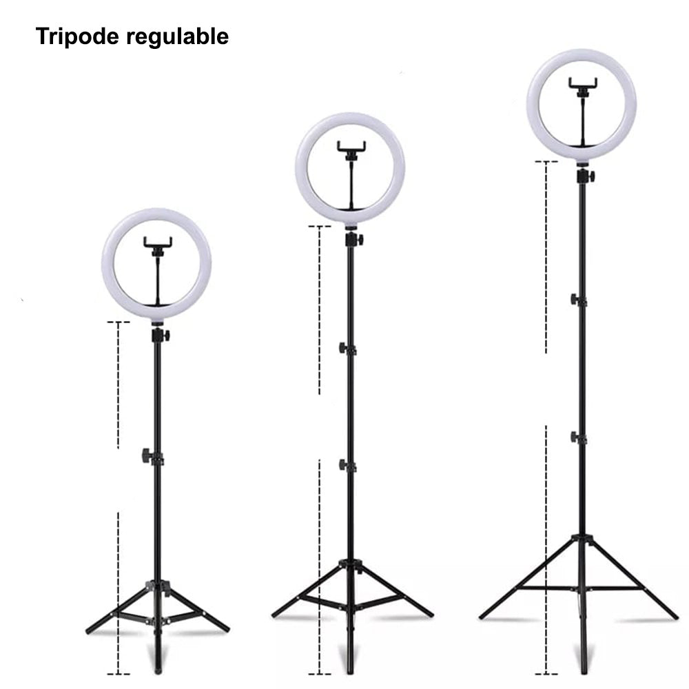 Aro de Luz de 26 Cm 3 Tonalidades con Trípode de 2.10 M y Soporte para Celular FYI260010 Mejor Calidad