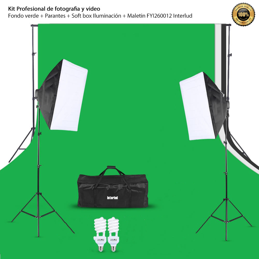 Kit Profesional de Fotografia y Video Fondo Verde + Parantes + Soft Box Iluminación + Maletin FYI260012 Interlud