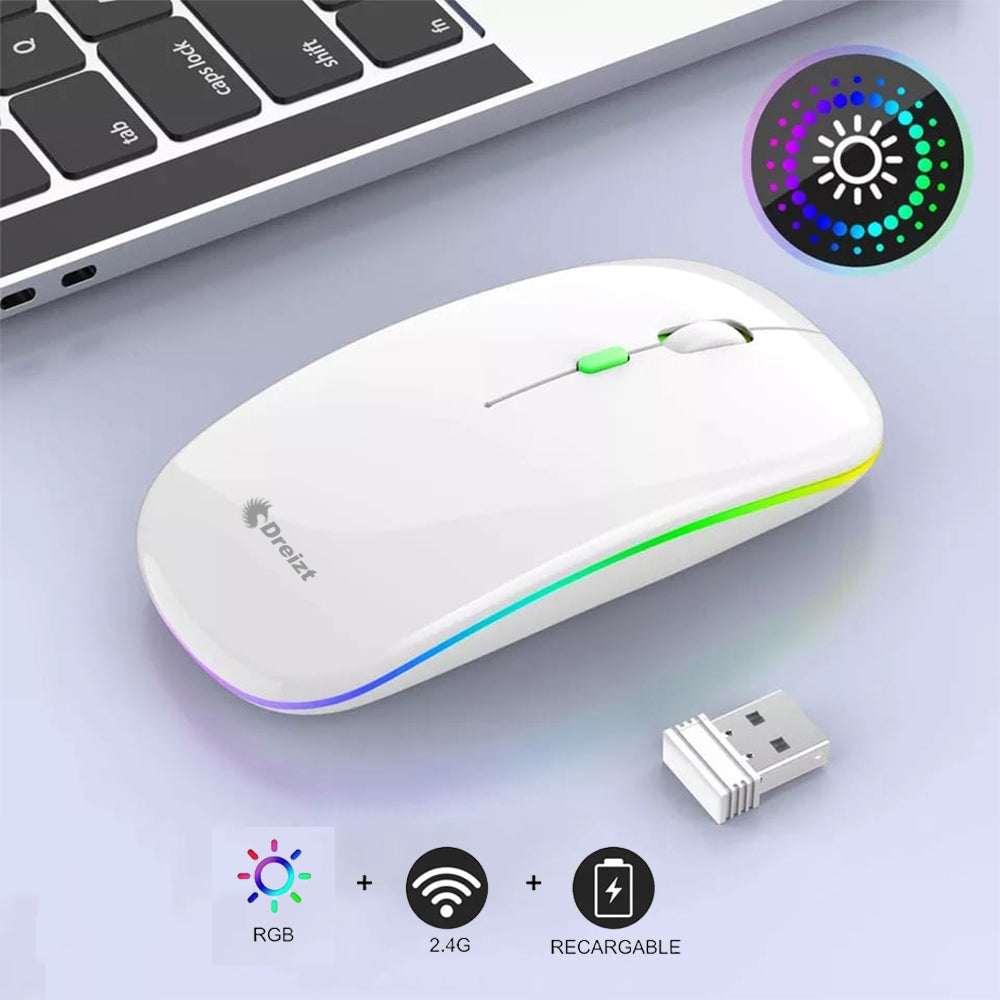 Mouse Inalámbrico Recargable con Iluminación Led Rgb Gr270025 Dreizt Blanco