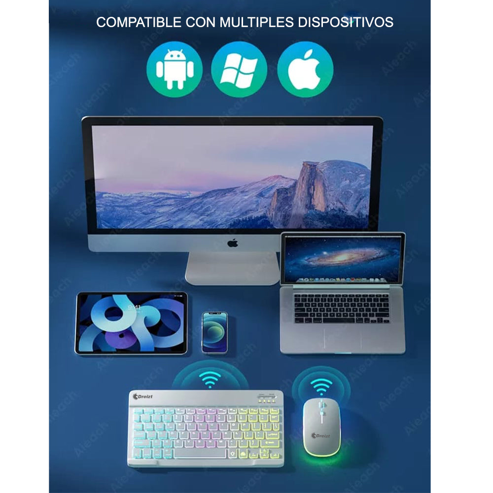 Kit Teclado y Mouse Luces Rgb Inalámbrico Multidispositivo GR270026 Blanco