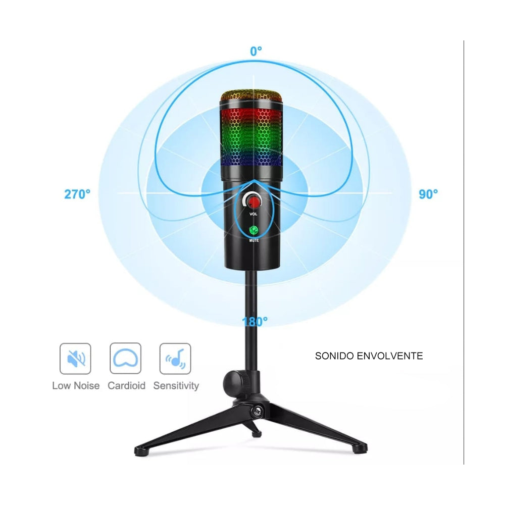 Microfono Profesional de Mesa con Luces Black Rgb Dreizt