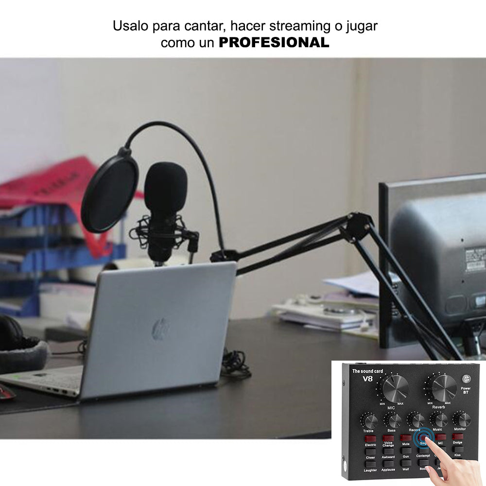 Microfono Profesional con Consola Tarjeta de Sonido Bm-800 Dreizt Black