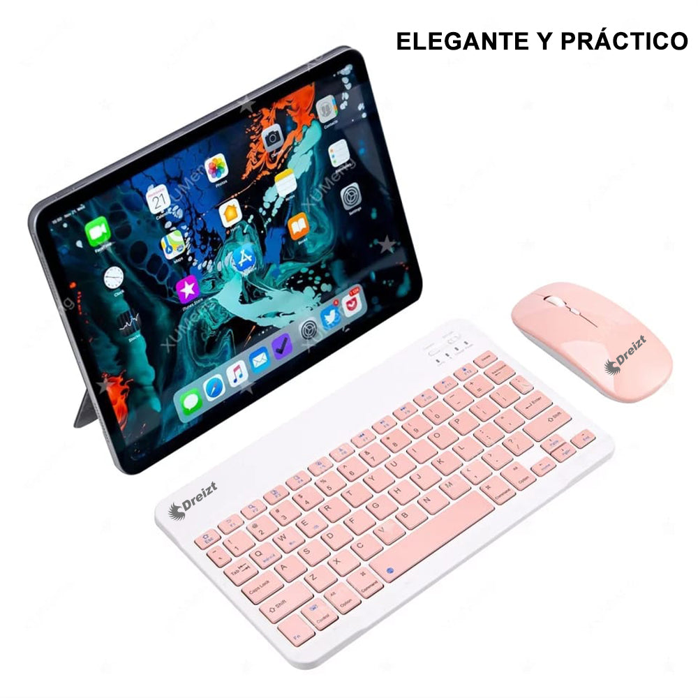 Kit Teclado y Mouse Inalámbrico Bluetooth Multidipositivo DT100 Rosado