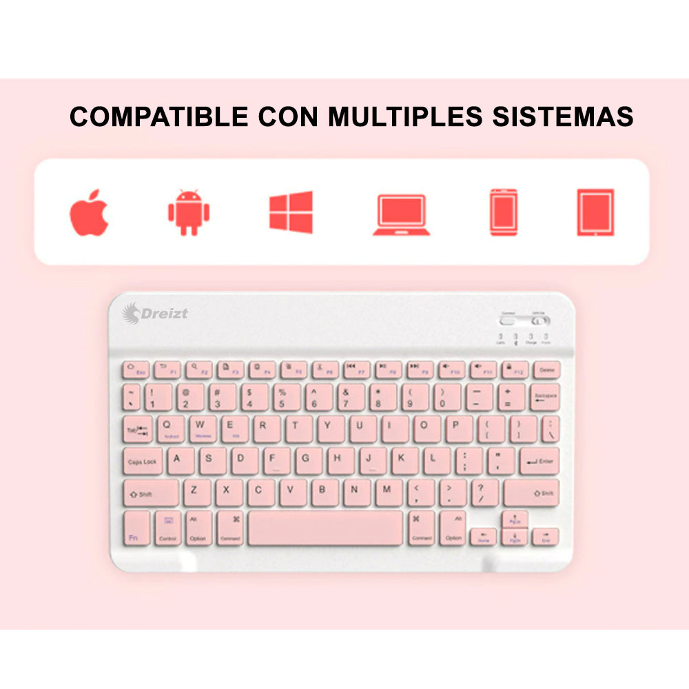 Kit Teclado y Mouse Inalámbrico Bluetooth Multidipositivo DT100 Rosado