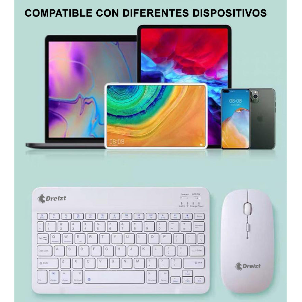 Kit Teclado y Mouse Inalámbrico Bluetooth Multidipositivo DT100 Blanco