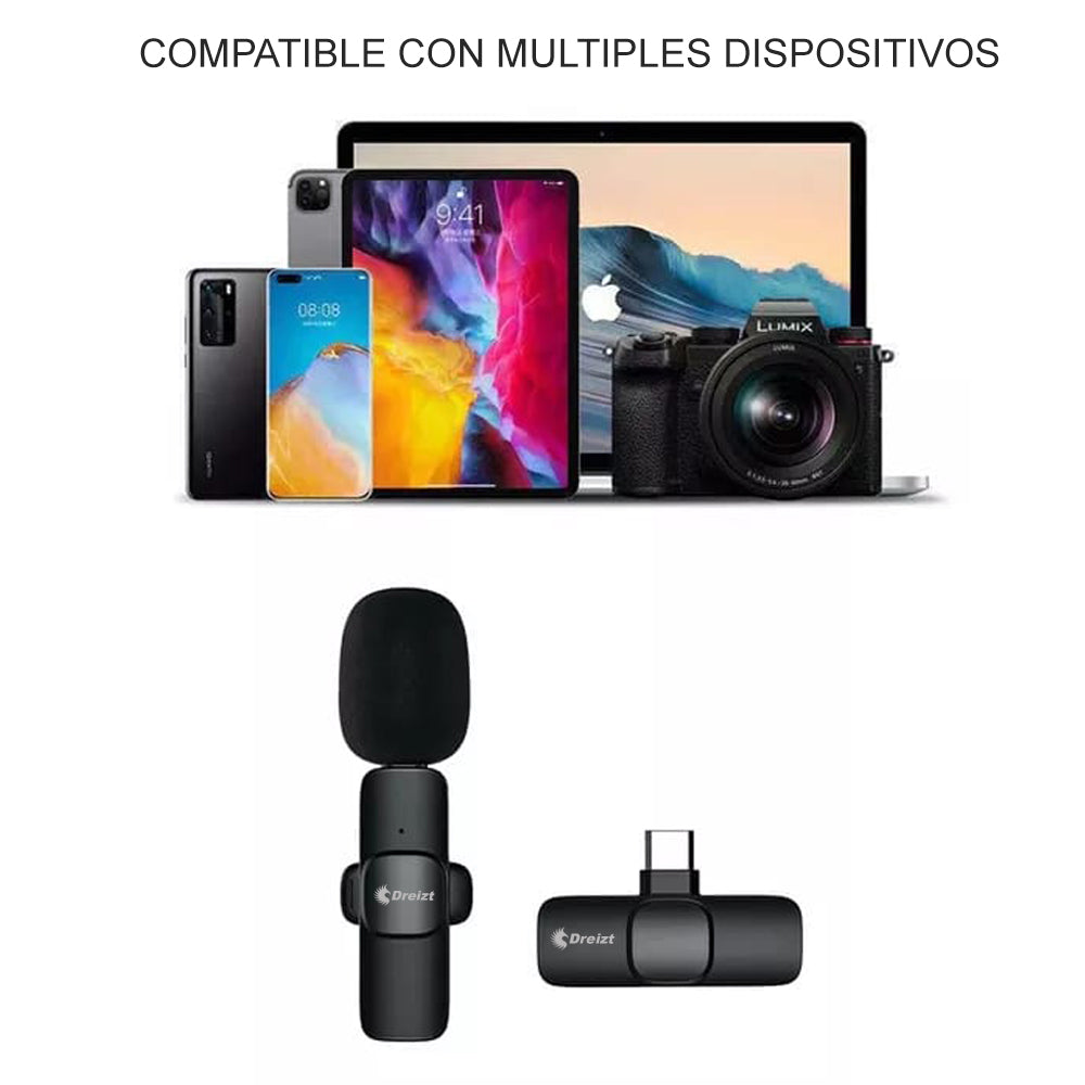 Micrófono Dreizt Portátil Lavalier Inalámbrico Grabación de Video Mini Micrófono