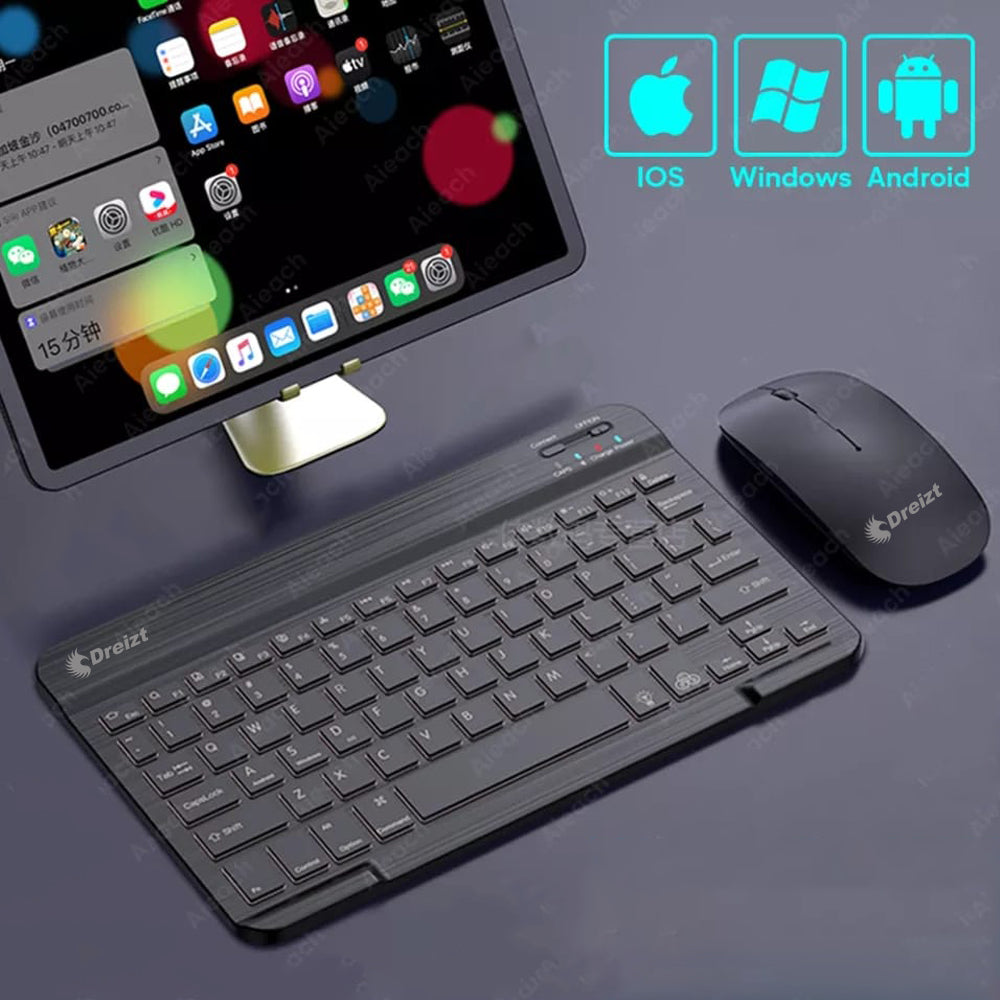 Kit Teclado, Ratón Bluetooth E Soporte Para Celular/tableta